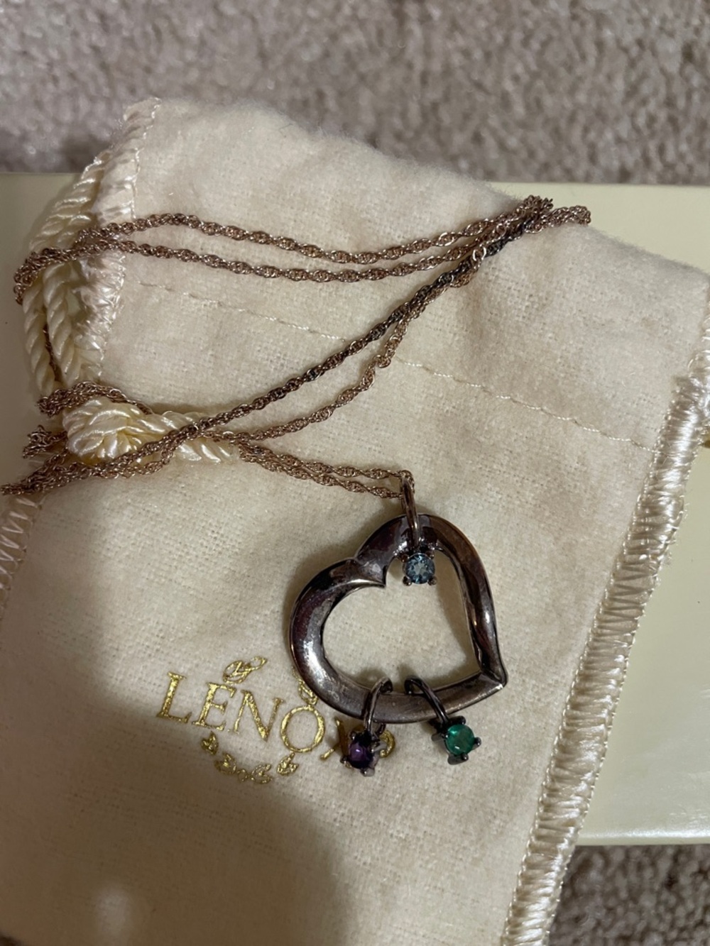 Lenox Silver-Tone Heart Pendant Necklace with Blue, Purple and Green Accents